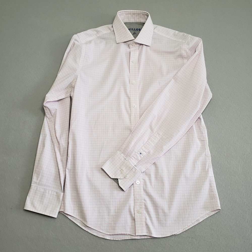 Twillory Mens‎ 15 32-33 Dress Shirt White Pink Blue Check Tailored Performance